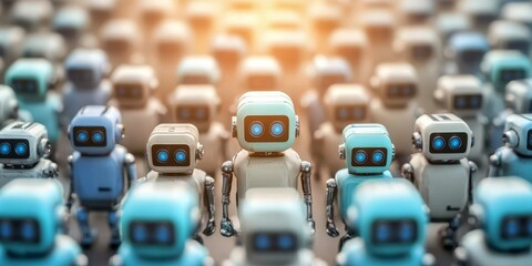 Obraz premium Playful texture pattern with multiple robotic figures. 