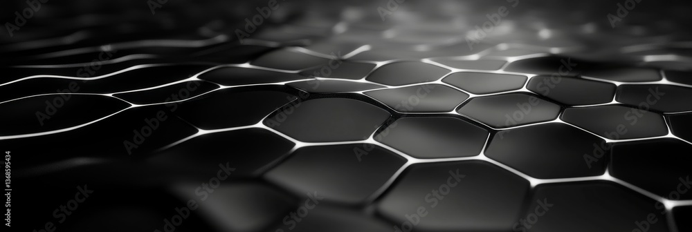 Poster black hexagonal pattern with shiny silver outlines and energy vibe