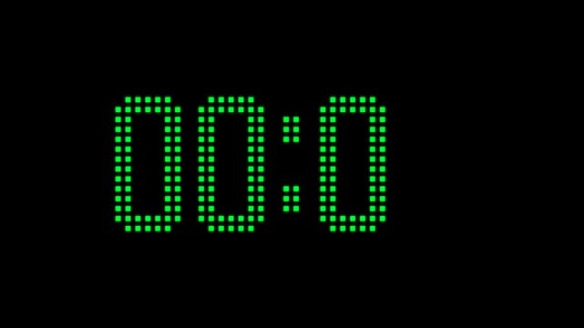 animated countdown timer 10 minute digital led, animation video footage isolated on alpha channel(transparent) background.