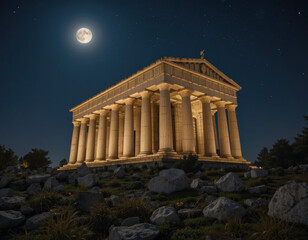 Temple of Artemis at Ephesus, Night View, Moonlit Ancient Wonder