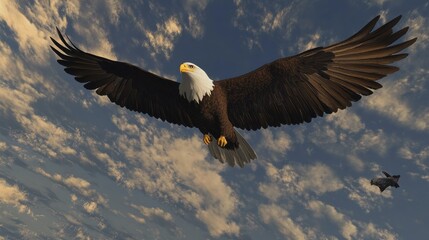 Obraz premium Majestic bald eagle soaring through a breathtaking