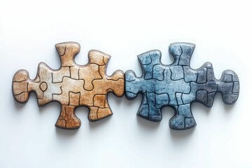 Interlocking puzzle pieces, brown and blue hues