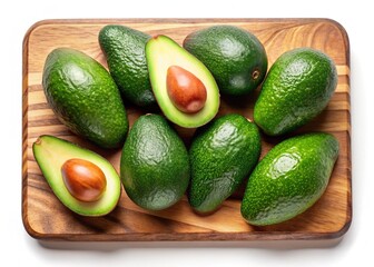 A Collection of Fresh Ripe Avocados on a Wooden Cutting Board