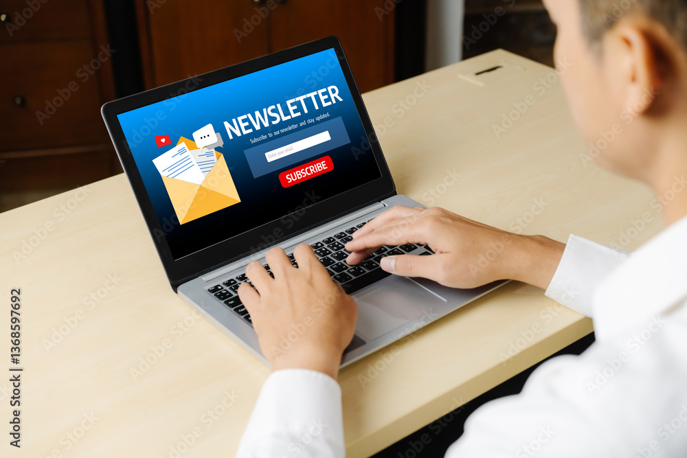 Poster newsletter signup page on computer for customer to subscribe snugly newsletter update information to