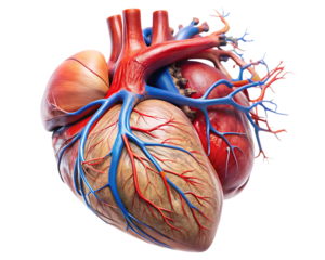 close up of human heart and vessels isolated on white background PNG. GENERATIVE AI