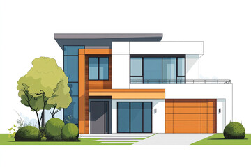 Modern house with sleek design and large windows on white background