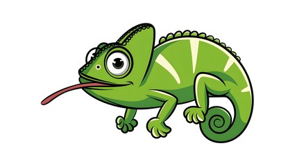 Fototapeta premium Cartoon Green Chameleon Highlighting Dynamic Tongue Action
