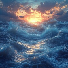 Fototapeta premium Dramatic ocean waves sunset sky vibrant colors