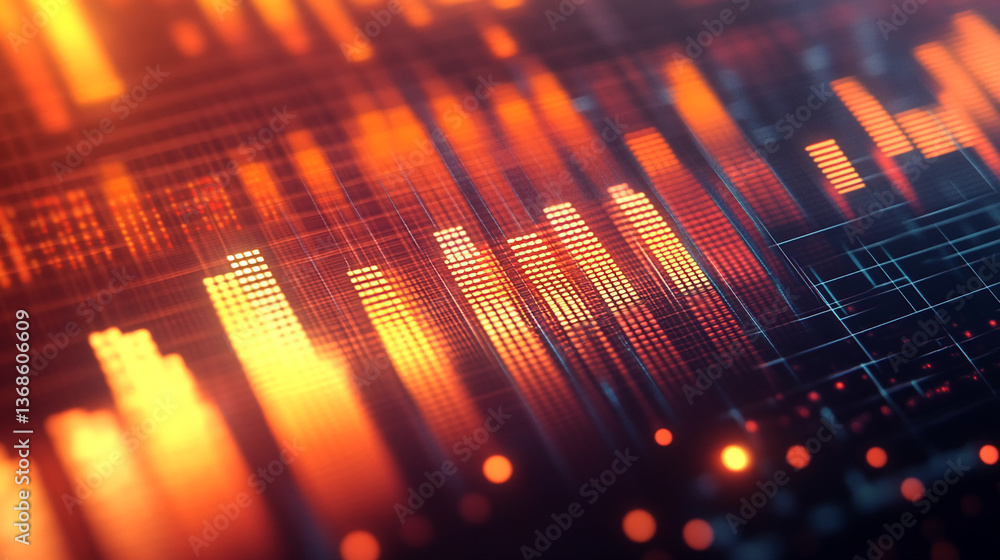 Poster abstract image of glowing orange and red digital bars, creating a dynamic and energetic visual, repr