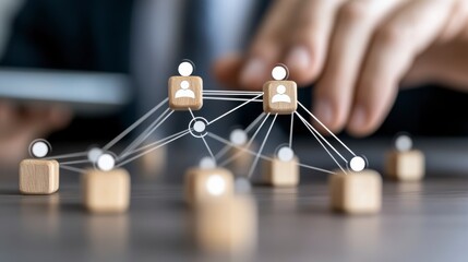 Digital Networking Concept with Wooden Blocks and Abstract Connections