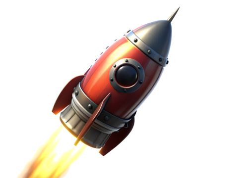  launch of a red rocket isolated on white background PNG. GENERATIVE AI