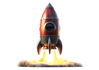  launch of a red rocket isolated on white background PNG. GENERATIVE AI