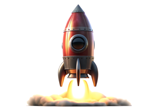  launch of a red rocket isolated on white background PNG. GENERATIVE AI