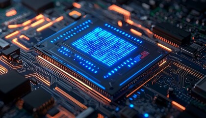 Fototapeta premium CPU with Digital Code, Circuit Board, and Tech.