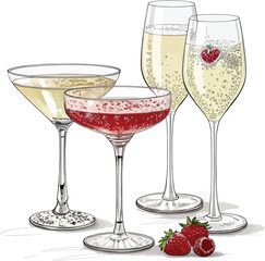 Champagne & Cocktail Glasses Set – Elegant Vector Illustration