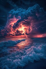 Fototapeta premium Night storm over a vibrant coastal landscape