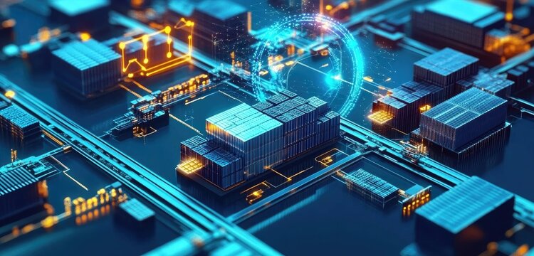 A blockchain-powered supply chain system, where each step of the process from production to delivery is tracked and verified for transparency and security.