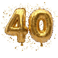 Gold Number Forty Balloons Celebration Confetti
