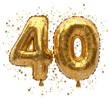 Gold Number Forty Balloons Celebration Confetti