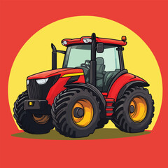 cartoon cute Tractor mascot solid background
