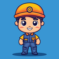 cartoon cute Train Operator boy mascot