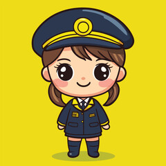 cartoon cute Train Operator girl mascot