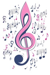 Pink treble clef with musical notes.