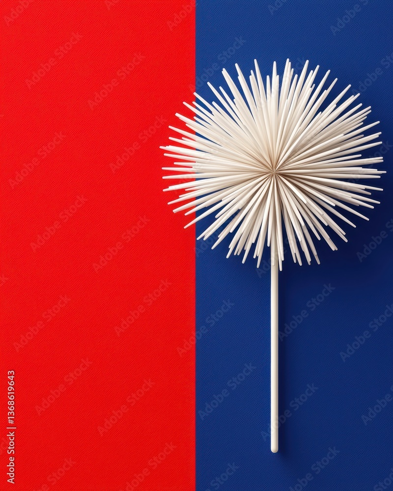 Aufkleber minimalist art piece featuring a unique spiky object against bold background colors.
