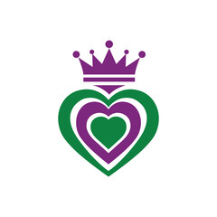 Unique and modern heart with crown logo design