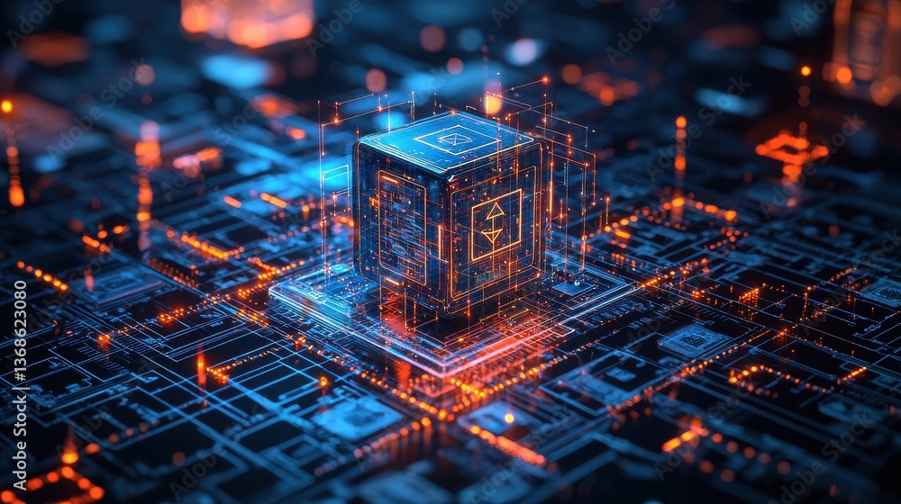 Poster designing quantum security technical illustration of encryption modules
