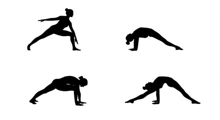 Silhouettes of women practicing yoga in various poses  