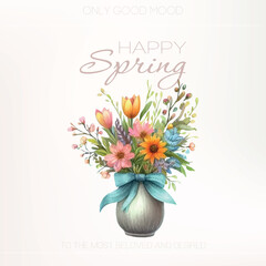 A delicate bouquet of wildflowers in watercolor style for seasonal designs and creative projects