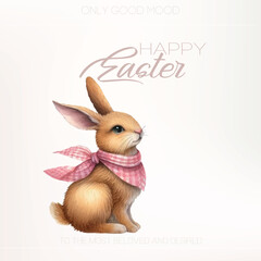 Cute spring bouquet with a bunny, tulips and wildflowers, ideal for Easter cards, invitations and prints.