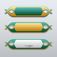Set of 3d golden and green banners template