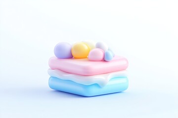 Pastel layered cake with colorful spheres