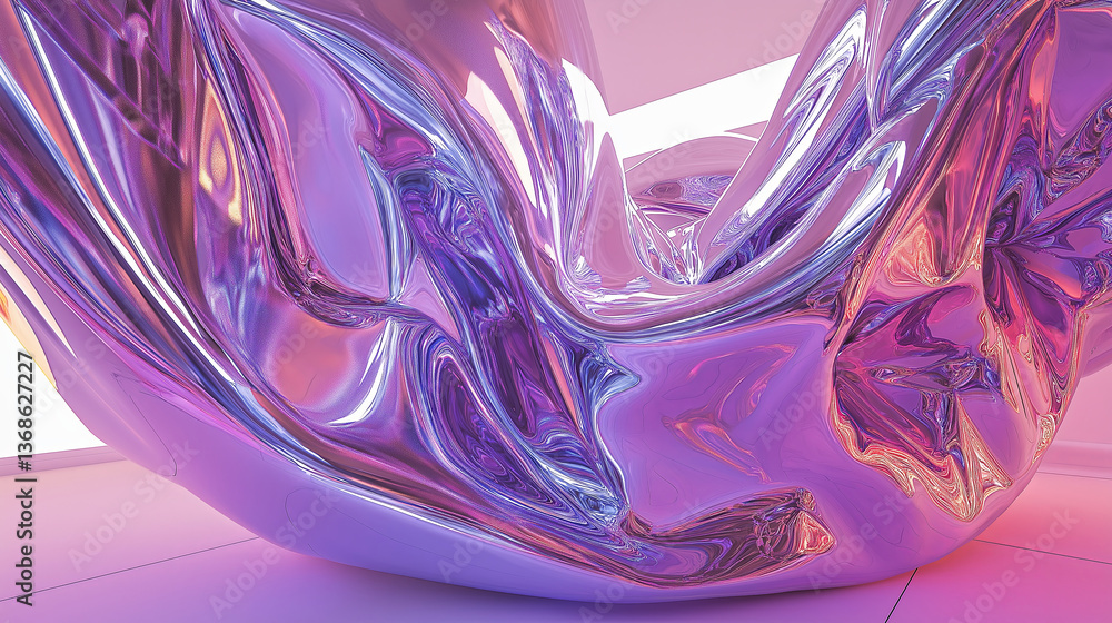 Poster A futuristic metallic sculpture reflecting infinite colors in a seamless loop