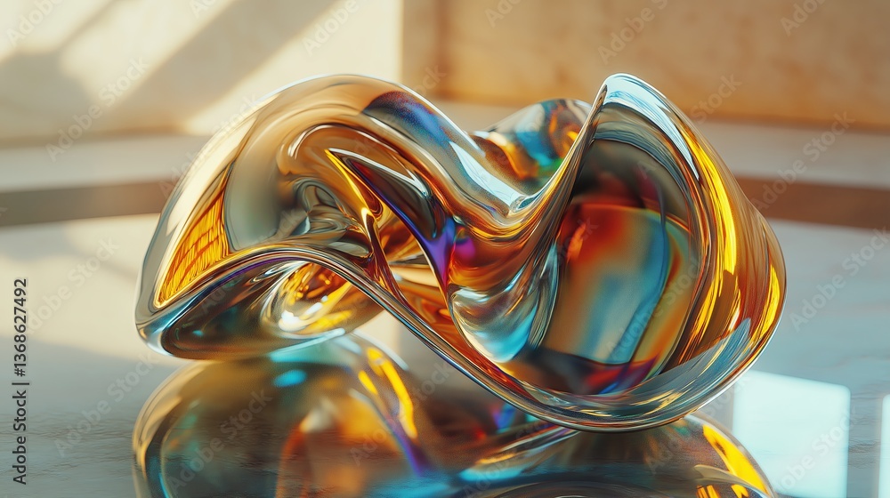 Poster A futuristic metallic sculpture reflecting infinite colors in a seamless loop
