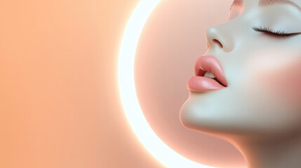 Circus, A serene woman with glowing skin illuminated by a soft halo.