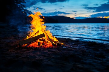 Campfire Lakeside Sunset