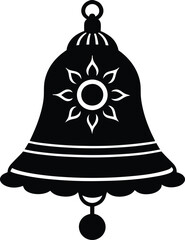 Decorative Bell with Sun Motif, Transparent Background, Isolated Black Silhouette,