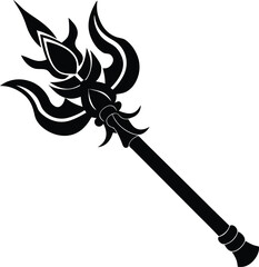 Isolated Black Trident with Elaborate Prongs on Transparent Background