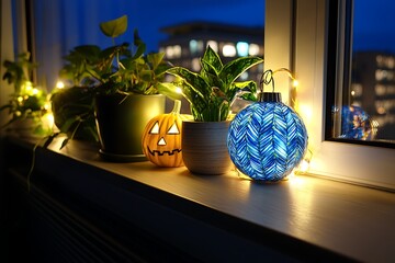 Cozy autumn windowsill decor.