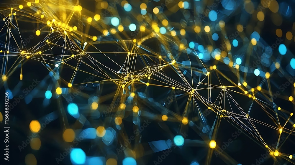 Poster abstract network of interconnected points and lines in vibrant colors. a complex system of nodes and