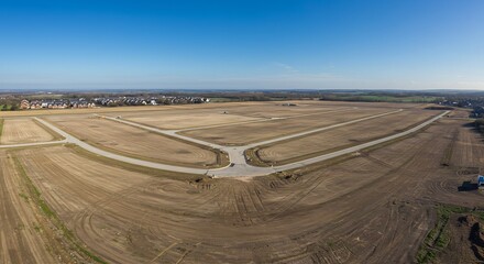 Aerial view undeveloped land plot bright sunlight. AI Generated
