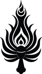 Stylized Torch Flame Icon with Elegant Curves & Pointed Tips on Transparent BG