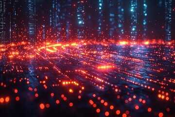 Fototapeta premium Glowing digital network red blue lightscape