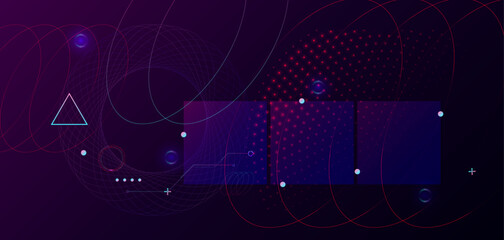 Dark retro futuristic cyberpunk elements abstraction background cosmos synthwave vaporwave retrowave glitch circle with blue and pink glows