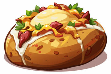 vector of Loaded baked potato with cheese, bacon, and sour cream