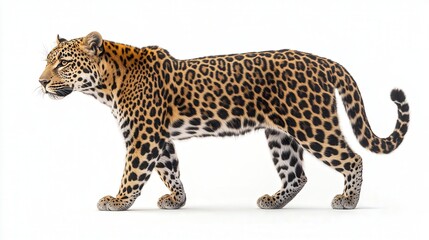 Obraz premium Majestic leopard walking gracefully, showcasing its distinctive spotted coat.