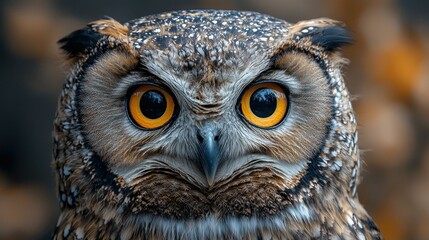 Obraz premium Majestic owl portrait, intense gaze, vibrant eyes.